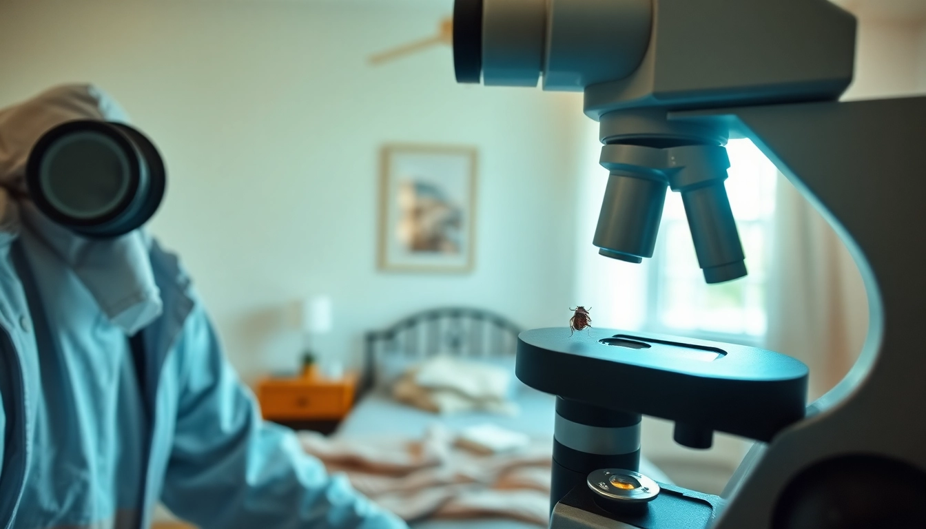 Inspecting bed bugs for effective bed bug removal in a clean bedroom setting.