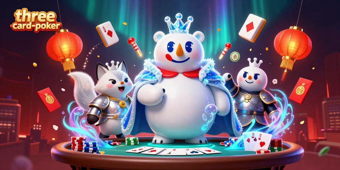 Experience three-card-poker with a dynamic scene showcasing a poker table, chip stacks, and vibrant game elements.