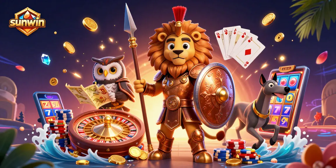 Experience exhilarating gaming action with sunwin's interactive slot reels and vibrant casino elements.