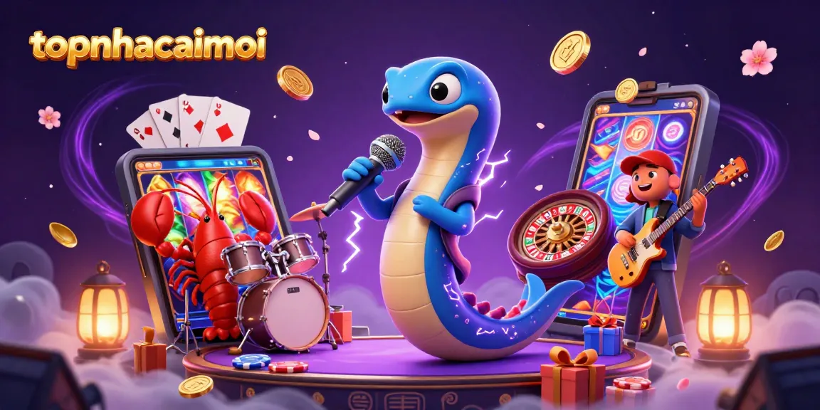 topnhacaimoi showcases an electric eel DJ with casino elements in a vibrant underwater scene.