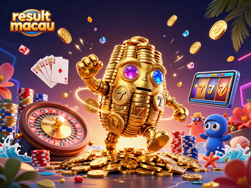Spin the reels and win with result macau in this vibrant 3D casino scene!