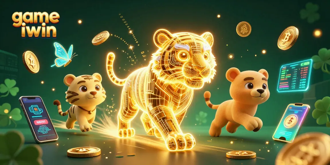 Play the exciting game iwin with a vibrant casino scene featuring a golden tiger and digital elements.