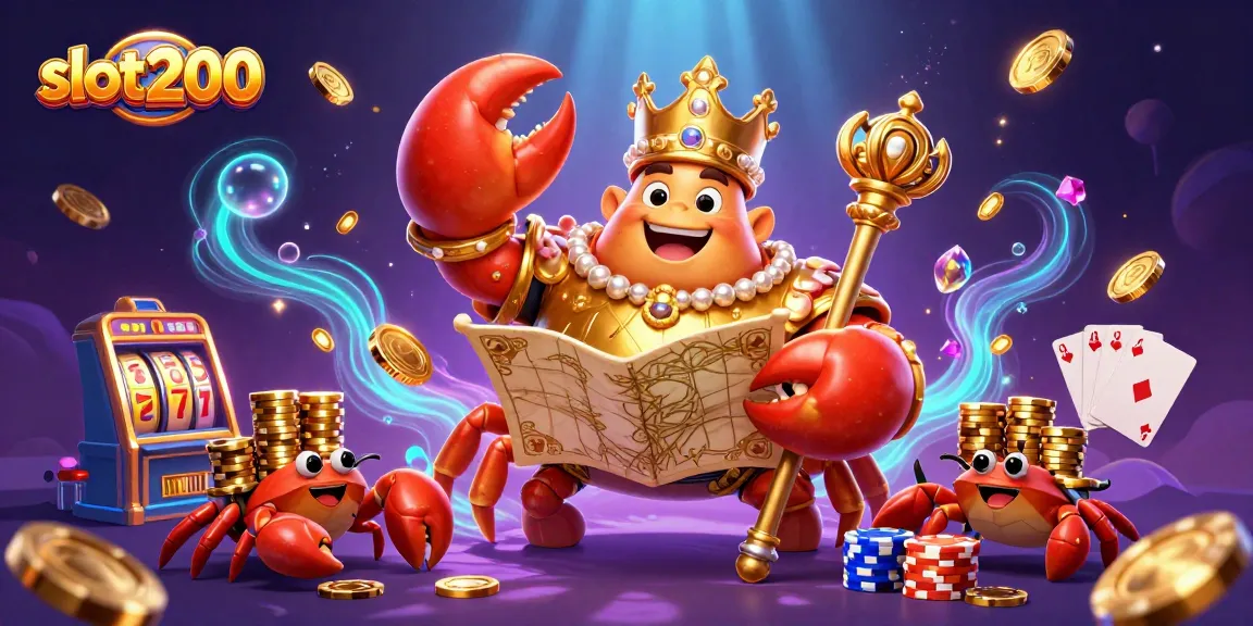 Experience big wins at slot200 with vibrant gaming elements, golden treasures, and the crab emperor.