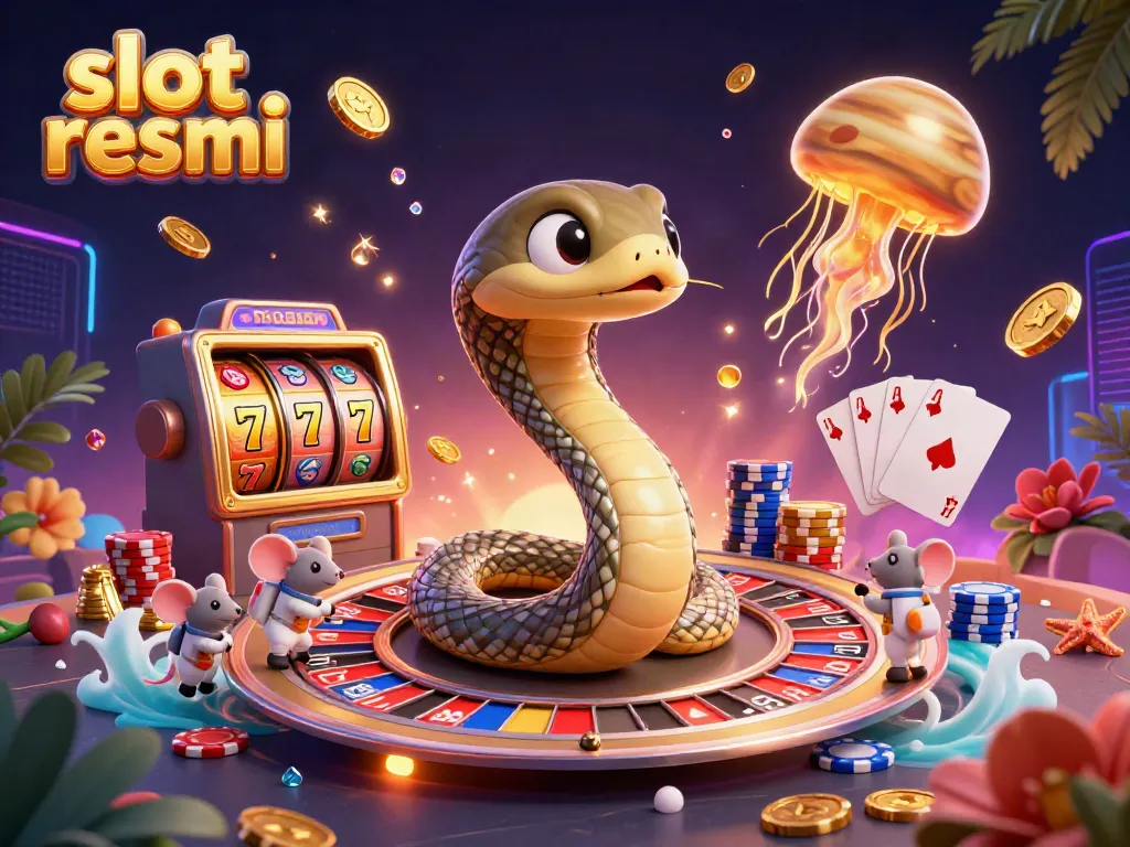 Menampilkan permainan slot resmi dengan karakter hewan luar angkasa dan elemen kasino yang dinamis.