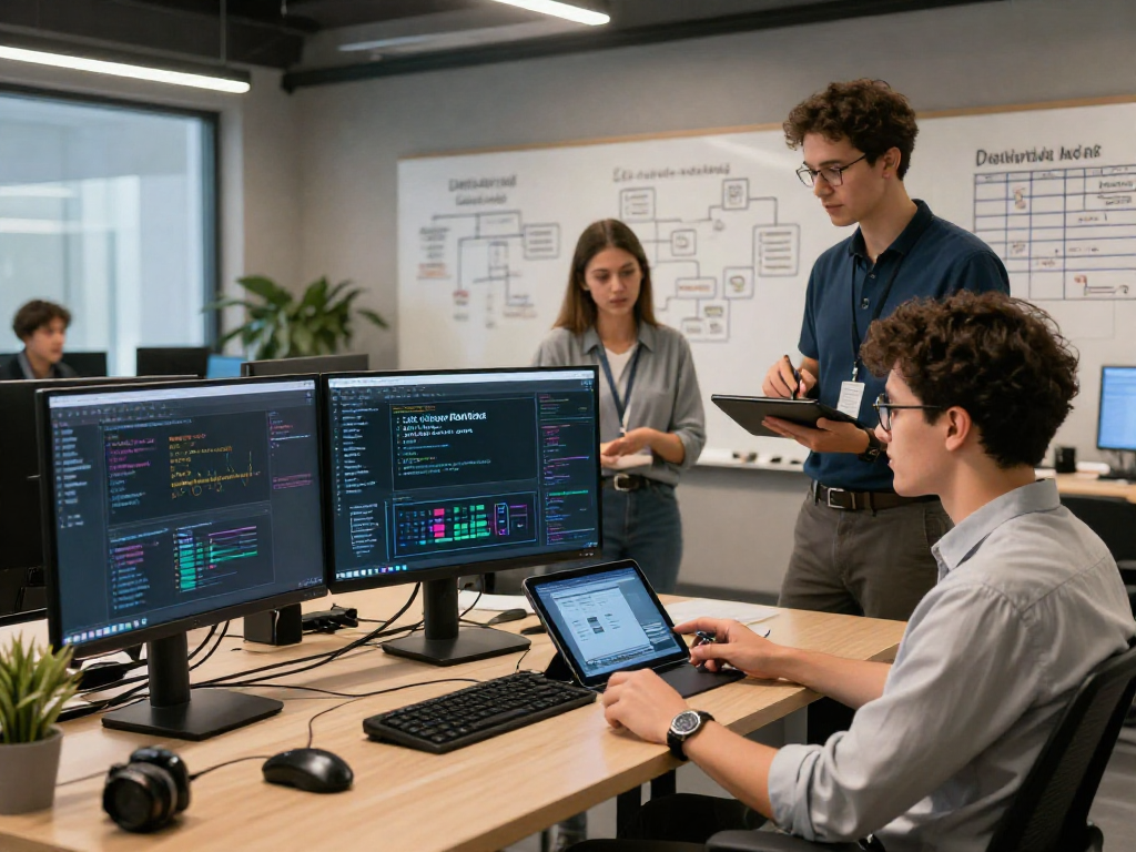 USDT0 cross-chain technology team collaborating in innovative workspace
