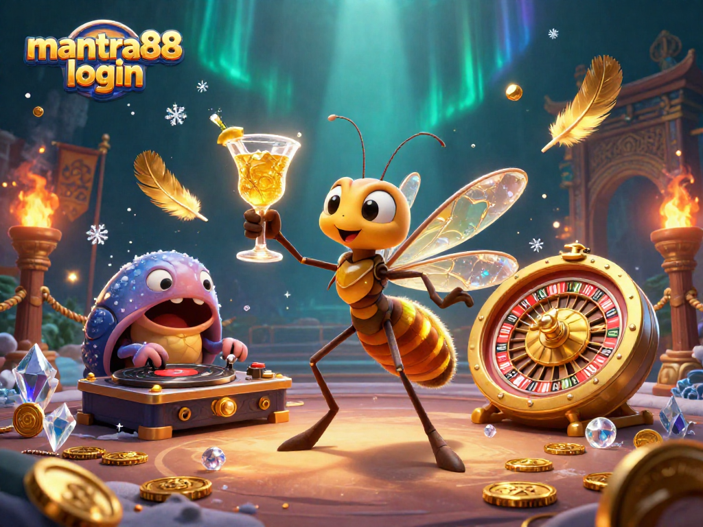Engage with exciting games at mantra88 login with this vibrant casino-themed illustration.