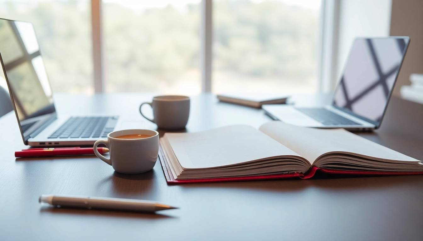Seamlessly Organize Your Day with a professional planner, coffee, and laptop setup.