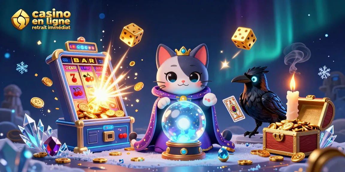 Profitez du casino en ligne retrait immédiat avec cette illustration animée de chance et de gains.