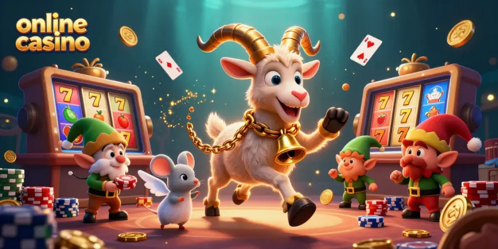 Experience the excitement of an online casino with Krampus and festive elements in a dynamic scene.