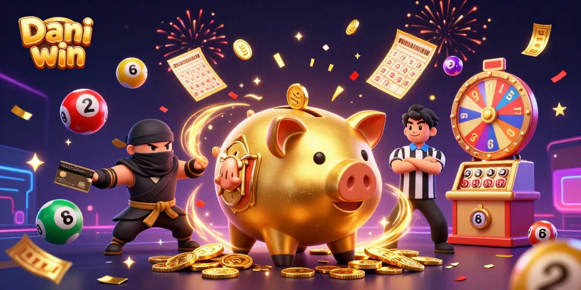 Dhani win gameplay with a dynamic illustration featuring colorful lottery elements and engaging characters.