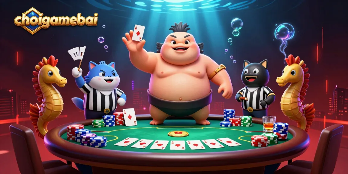 Experience strategic gameplay at choigamebai with colorful poker elements and dynamic underwater characters.