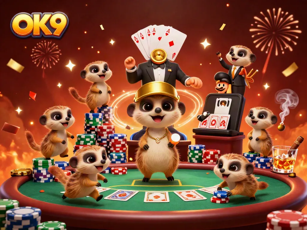 OK9 showcases a vibrant casino scene with meerkats engaging in gaming activities, delivering excitement.