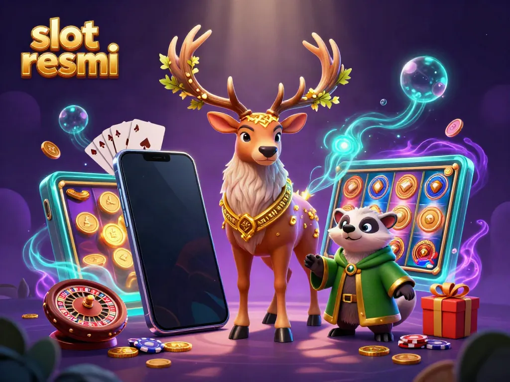 Menang besar dengan slot resmi sambil bermain dalam suasana berwarna berkilau dan karakter ceria.