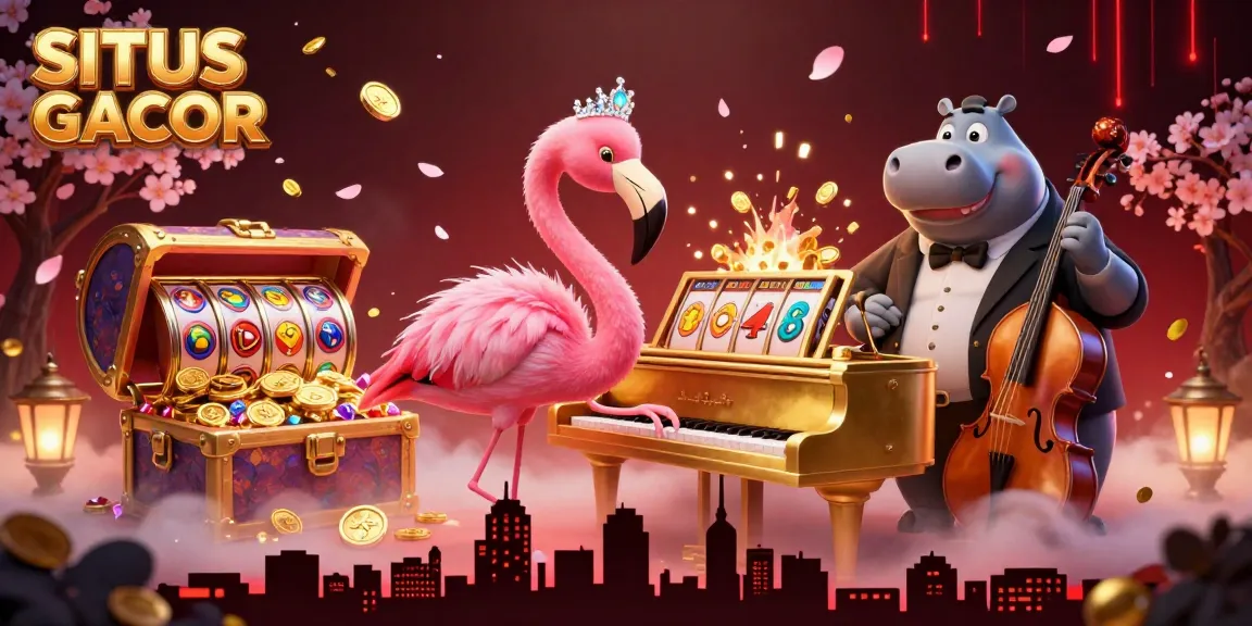 Engage with SITUS GACOR through dynamic slot games featuring vibrant characters in a lively casino setting.