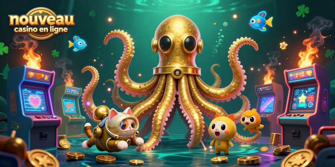 Profitez de l'expérience des jeux au nouveau casino en ligne avec un kraken d'or et des machines à sous colorées.