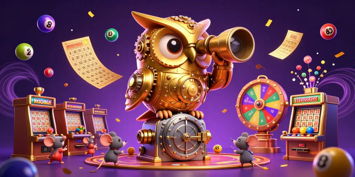 Jouez au casino en ligne France légal avec des éléments colorés, comme une chouette en gears observant les machines à sous.
