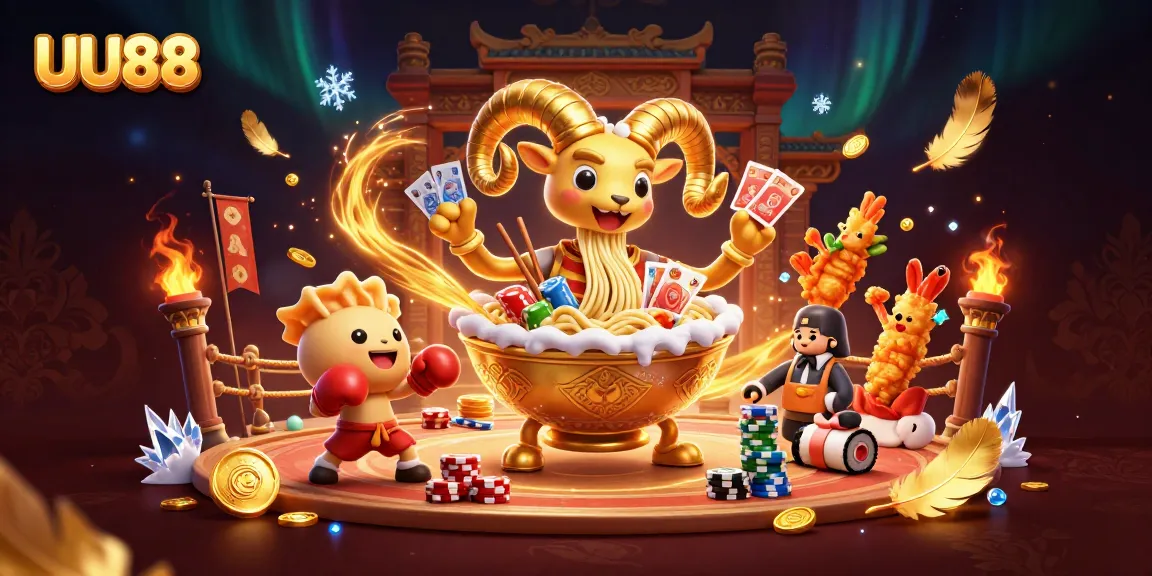 Experience the thrill of UU88 with an energetic 3D illustration featuring colorful casino characters.